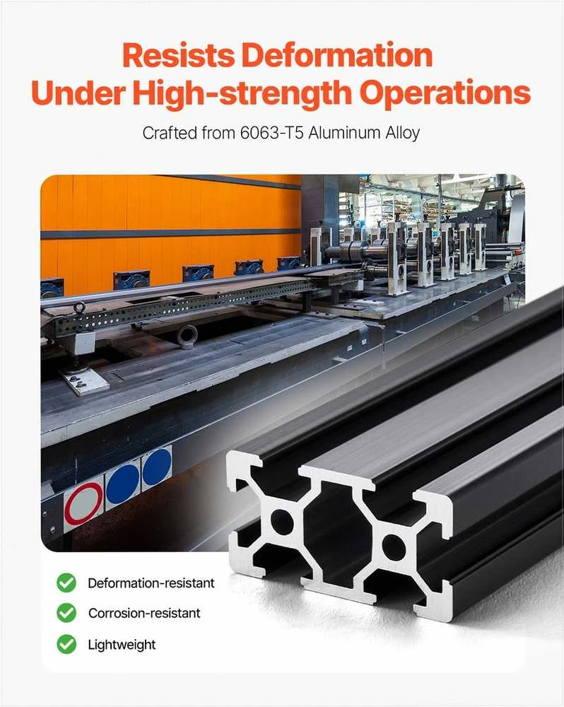 T-formos 2040 aliuminio ekstruzijos profilis, 1000mm linijinis bėgelis 3D spausdintuvui CNC staklėms, anoduotas juodas aliuminio profilis, Europos standarto konstrukcinis rėmas