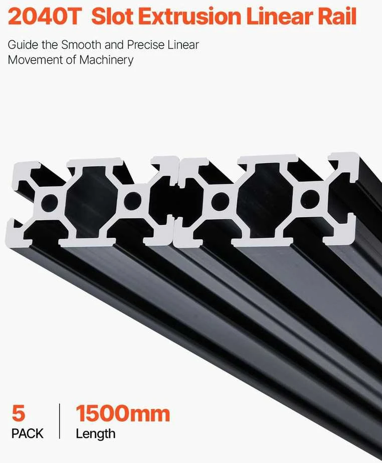 T formos griovelio aliuminio profilis, 2040 linijinis bėgis, ekstruzinis aliuminio bėgis CNC, 590 mm aliuminio ekstruzija, juodas aliuminio profilis 3D spausdintuvams