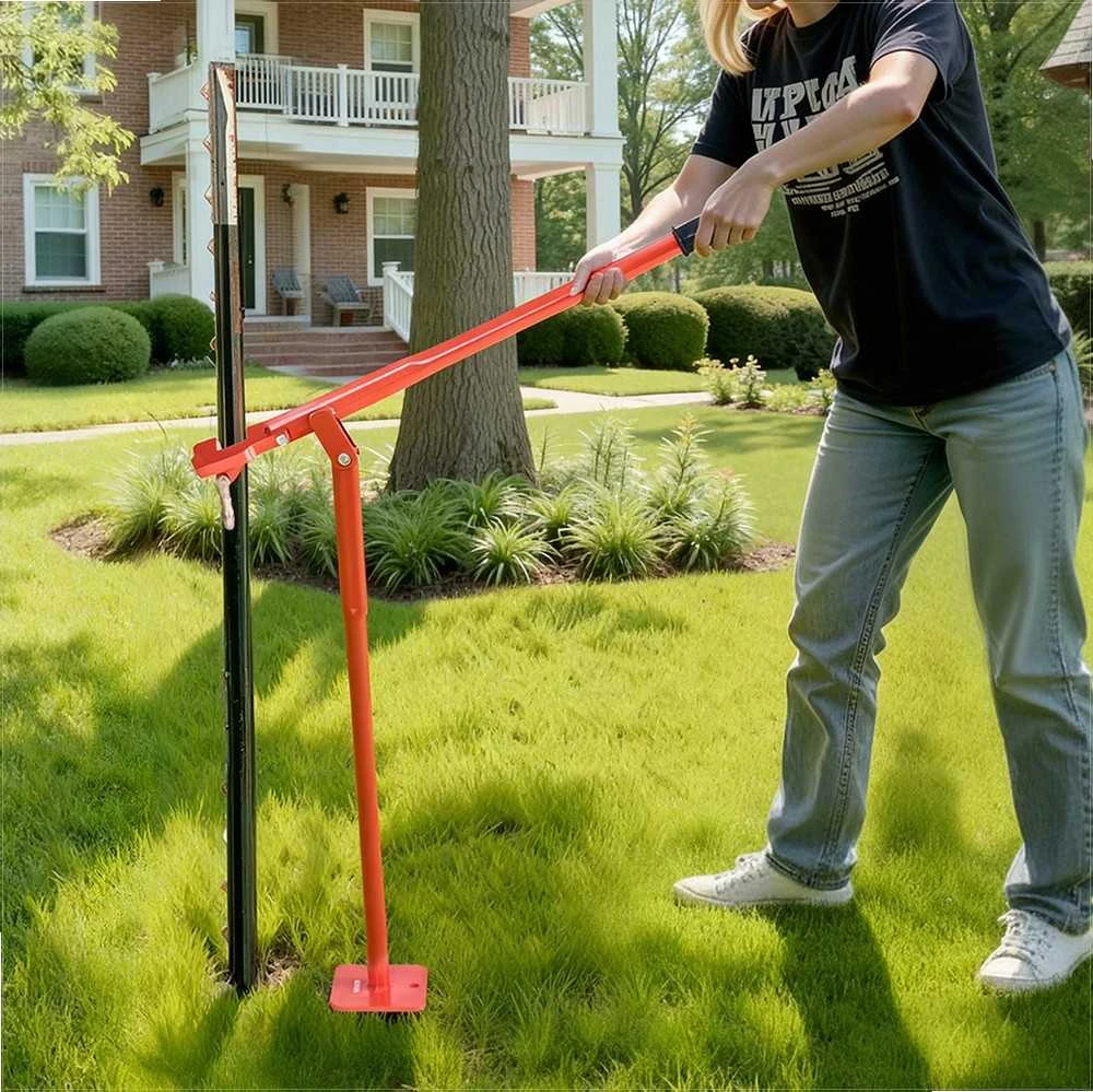 T formos stulpų trauktuvas, tvirtas plieno tvoros stulpų ištraukėjas apvaliems stulpams ir kelmams, jėgas taupantis įrankis, 91.4 cm aukščio, sodo įrankis