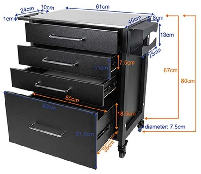 Activeshop Kosmetologinis vežimėlis TATTOO PRO INK 702 Juodas