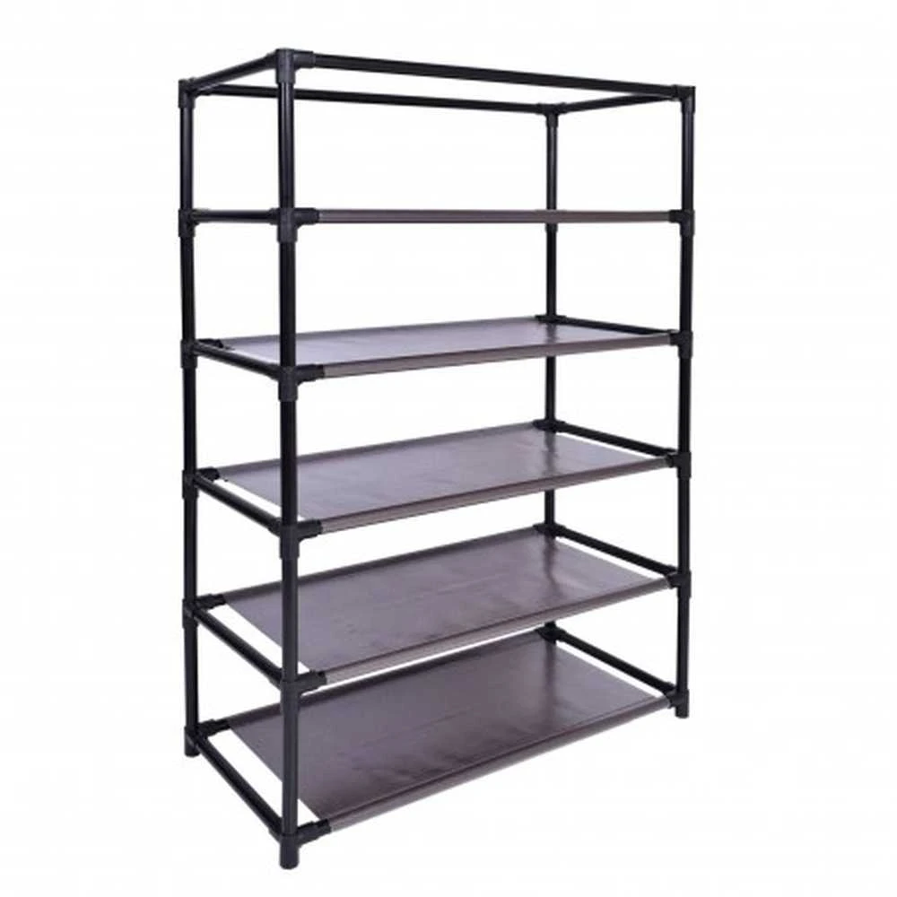 Tekstilinė batų spintelė, 5 lentynos, 12 kišenių, ruda, 60 cm pločio, batų dėžė, spinta avalynei