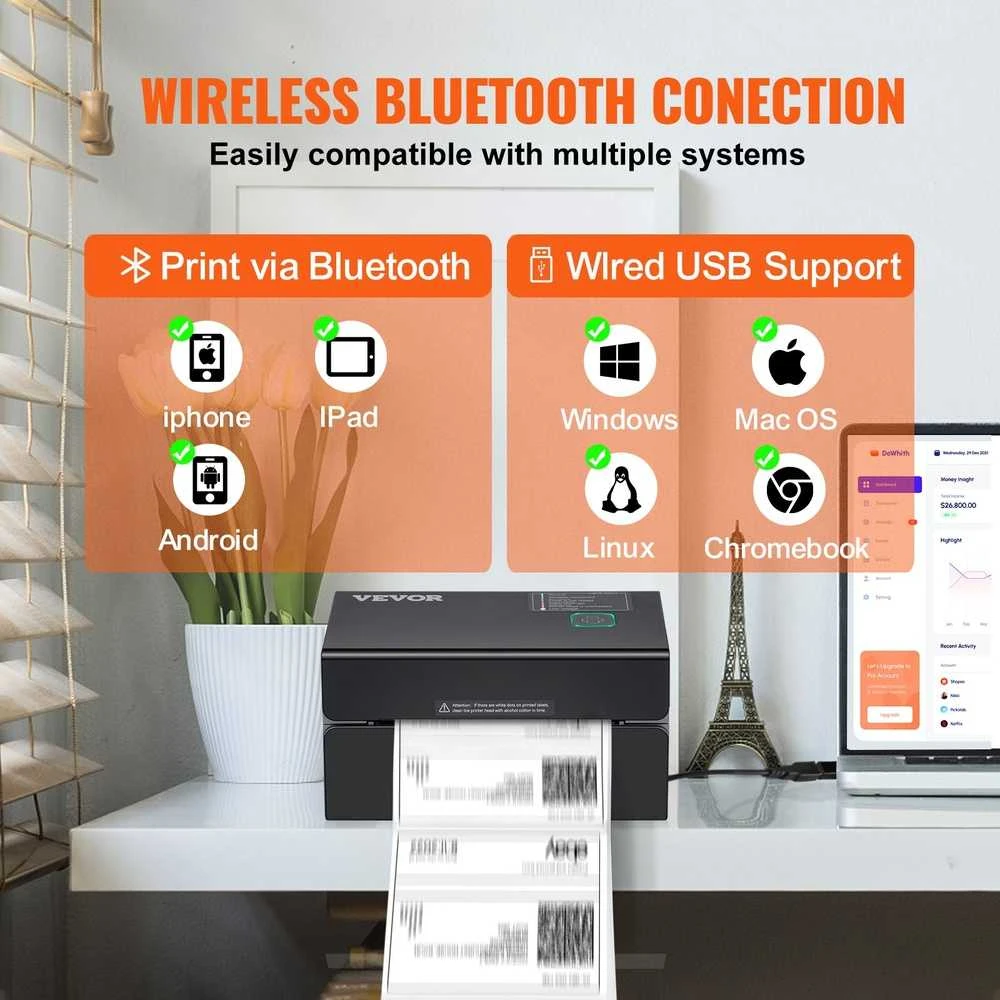 Terminis etikečių spausdintuvas, 300DPI, Bluetooth ir USB, 40-108 mm etiketės dydis
