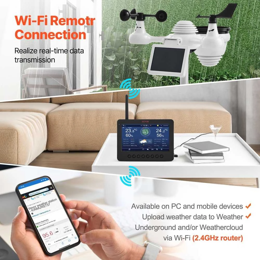 VEVOR Meteorologinė bevielė orų stotelė YT60233 7in1 WiFi