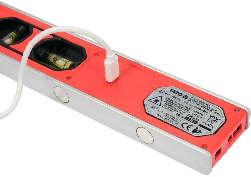 Torpedos lygis su lazeriniu atstumo matuokliu, elektroninis skaitmeninis lygis, 230 mm gulsčiukas, lazerinis lygis su atstumo matuokliu