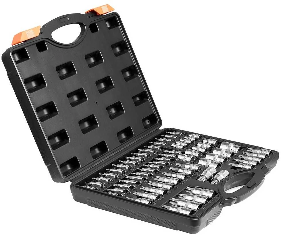 Torx antgalių ir lizdų rinkinys, skirtas namų remontui, 60 dalių S2 legiruotojo plieno, Cr-V plieno torx rinkinys