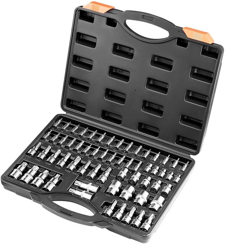 Torx antgalių ir lizdų rinkinys, skirtas namų remontui, 60 dalių S2 legiruotojo plieno, Cr-V plieno torx rinkinys