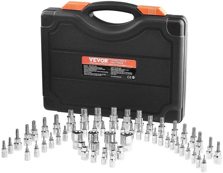 Torx antgalių ir lizdų rinkinys, skirtas namų remontui, 60 dalių S2 legiruotojo plieno, Cr-V plieno torx rinkinys