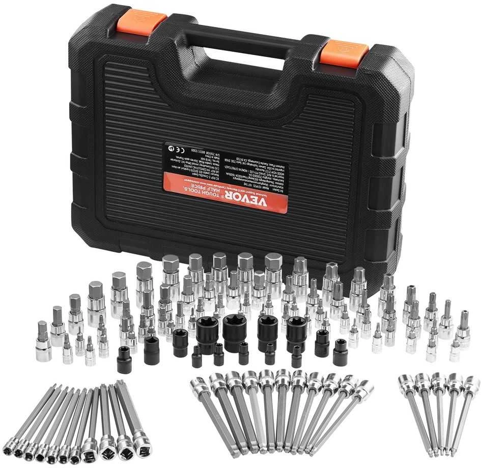 Torx antgalių rinkinys, 107 dalių mechanikų įrankių rinkinys, S2 plieno šešiabriaunių raktų rinkinys automobilių remontui, apsauginių antgalių rinkinys