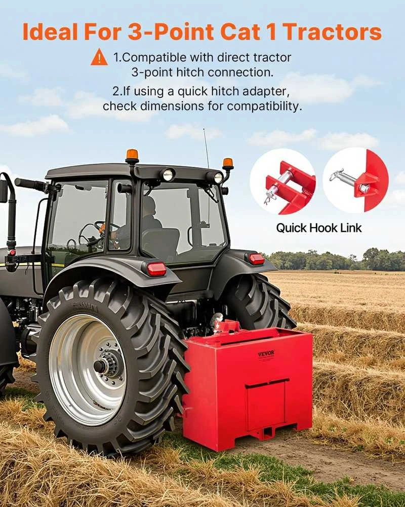 Vevor Traktoriaus balasto dėžė, 3 taškų 1 kat. prikabinimas, 362.87 kg, raudona atsvaro dėžė, sunkio dėžė, balastinis svoris