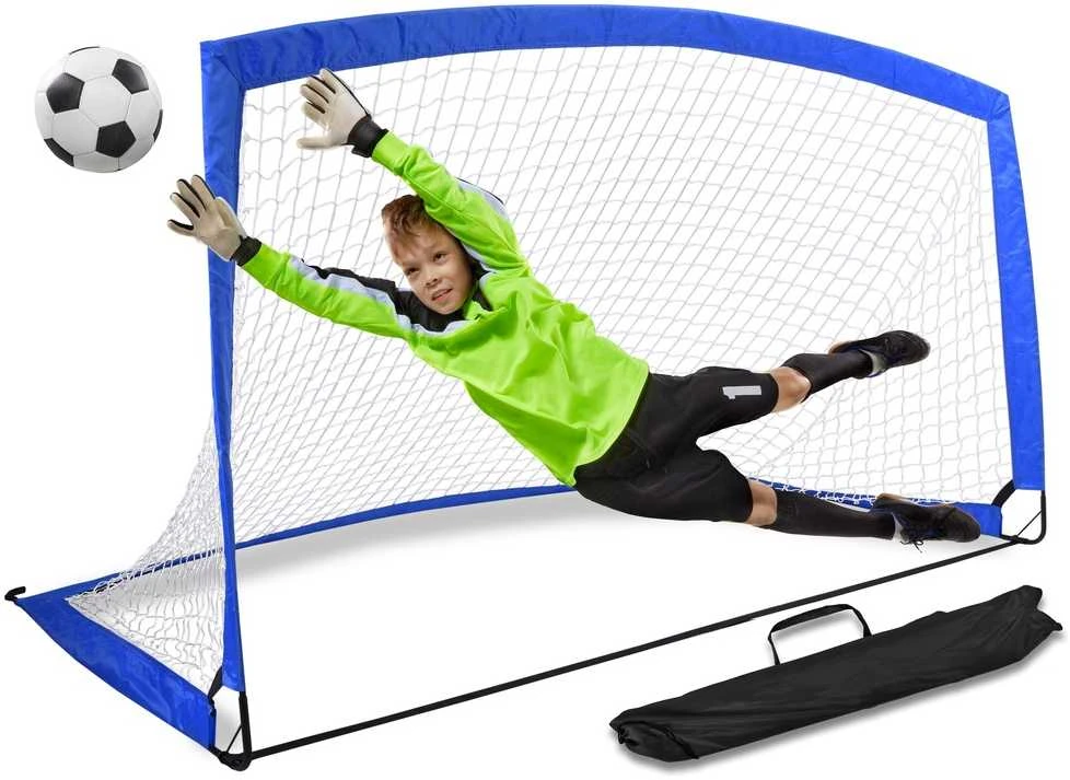 Treniruočių futbolo vartai 2.00 m, lengvai surenkami, nešiojami, su uždangalu, mėlyni, sodo vartai, mini futbolo vartai