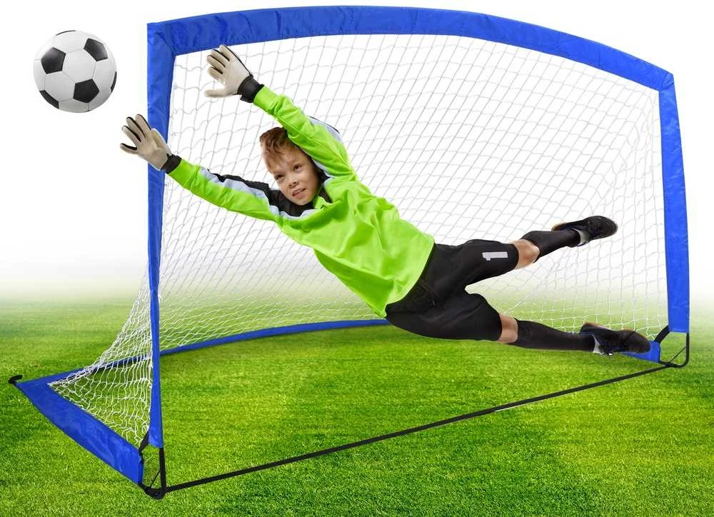 Treniruočių futbolo vartai 2.00 m, lengvai surenkami, nešiojami, su uždangalu, mėlyni, sodo vartai, mini futbolo vartai