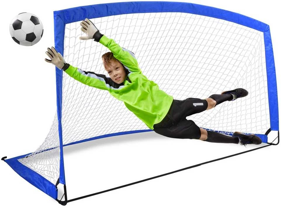 Treniruočių futbolo vartai 2.00 m, lengvai surenkami, nešiojami, su uždangalu, mėlyni, sodo vartai, mini futbolo vartai