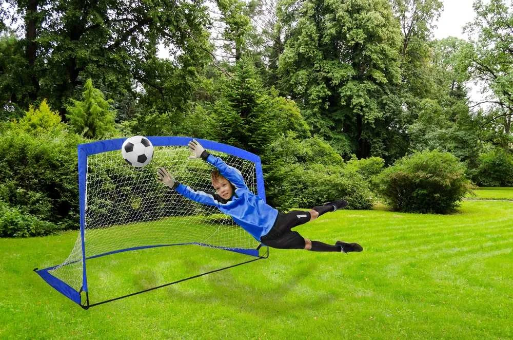 Treniruočių futbolo vartai 2.00 m, lengvai surenkami, nešiojami, su uždangalu, mėlyni, sodo vartai, mini futbolo vartai