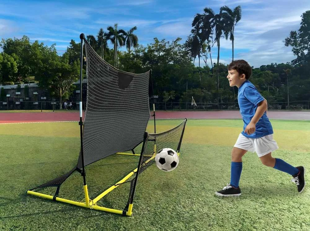 Treniruočių futbolo vartai 2in1, tvirti, tikslūs, lengvas surinkimas, juodi/geltoni, mini futbolo vartai, nešiojami