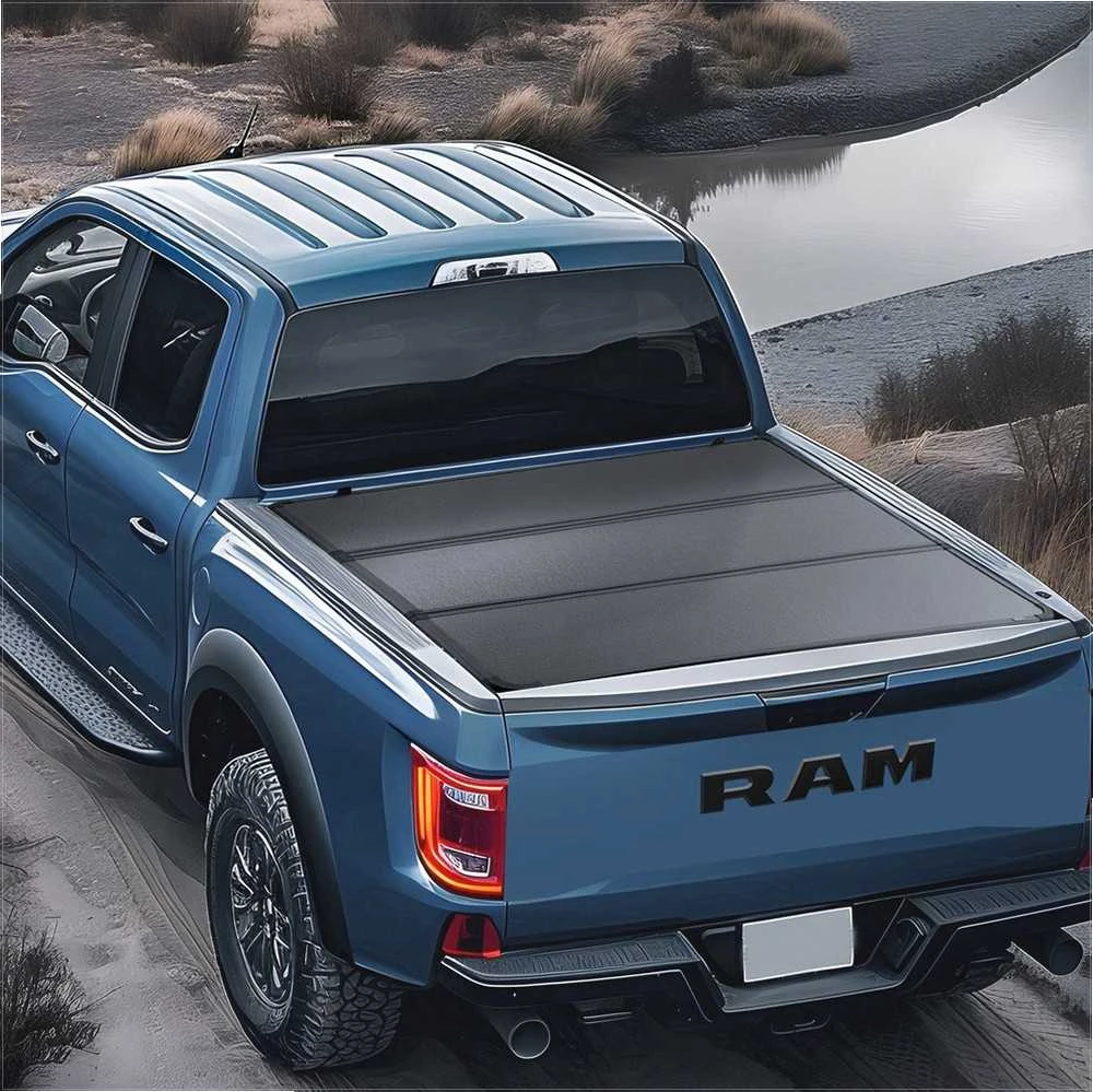 Trigubas sulankstomas kėbulo dangtis 1999-2024 Ford F-250 F-350 Super Duty, tvirtas aliuminis, atsparus vandeniui, 2.07 m Styleside kėbului, pikapo kėbulo uždangalas, apsauginis tentas