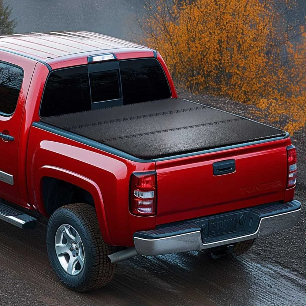 Trigubo sulankstymo „Tonneau“ uždangalas, skirtas „Toyota Tundra“, sunkvežimio krovinių skyriaus uždangalas su LED šviesa, vandeniui atsparus aliuminio „Tonneau“ uždangalas
