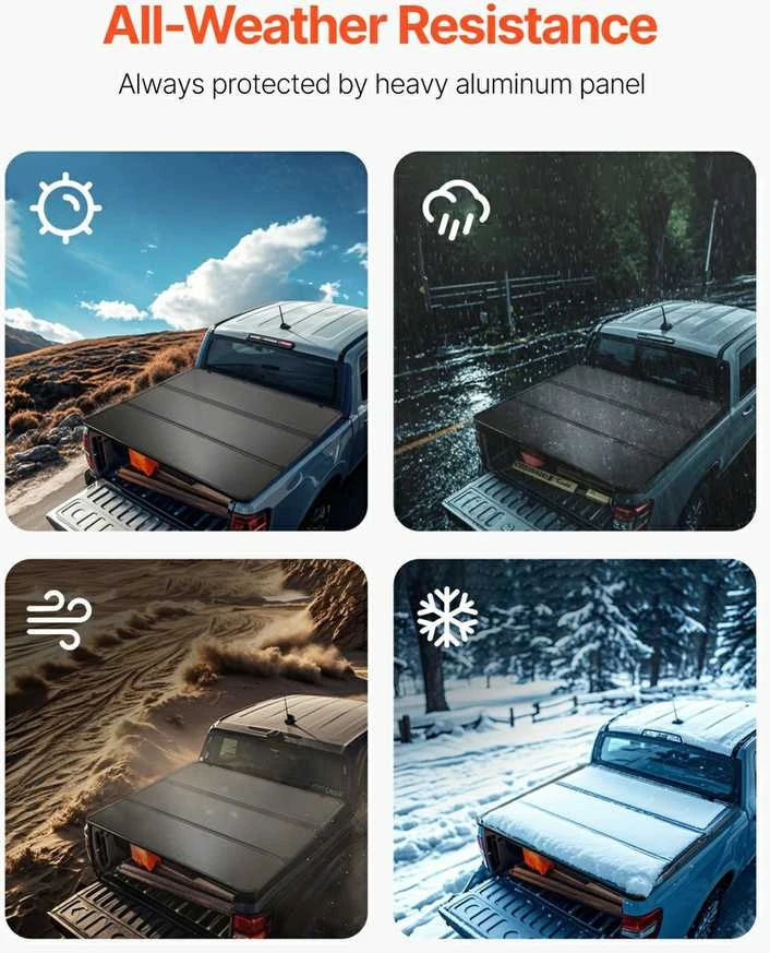 Trigubo sulankstymo „Tonneau“ uždangalas, skirtas „Toyota Tundra“, sunkvežimio krovinių skyriaus uždangalas su LED šviesa, vandeniui atsparus aliuminio „Tonneau“ uždangalas