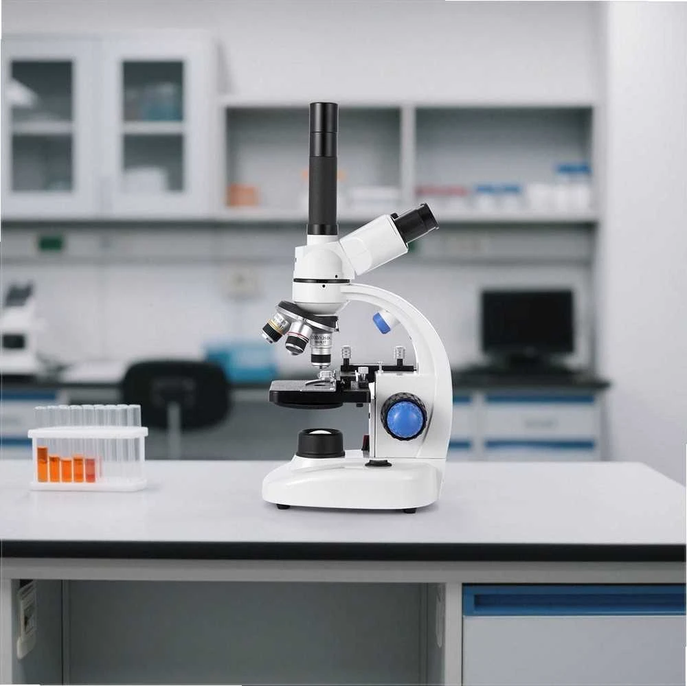 Trinokulinis sudėtinis mikroskopas, 40-5000X padidinimas, aliuminio korpusas, LED lemputė ir telefono laikiklis, laboratorijai, mokyklai, namų mokymui, profesionalus biologinis rinkinys