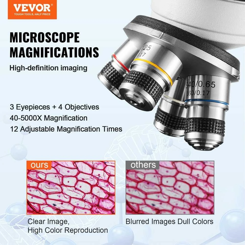 VEVOR Trinokulinis mikroskopas 40X-5000X