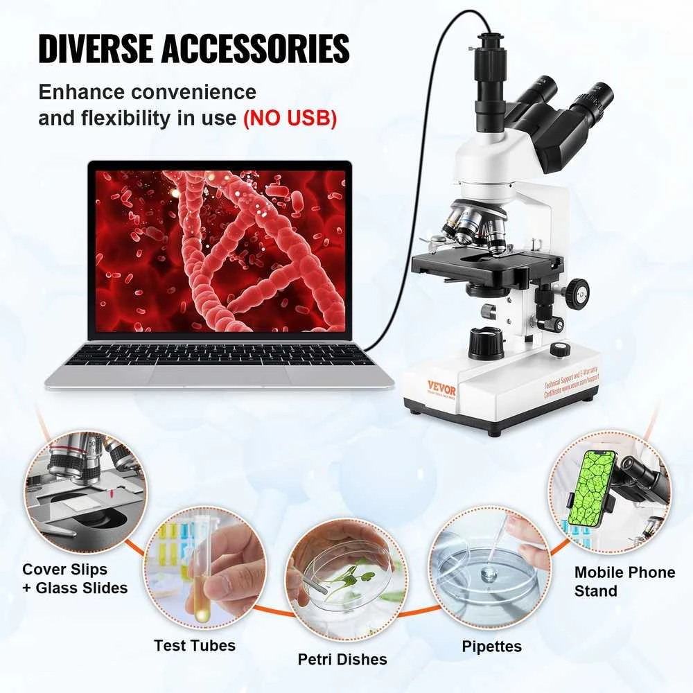 VEVOR Trinokulinis mikroskopas 40X-5000X