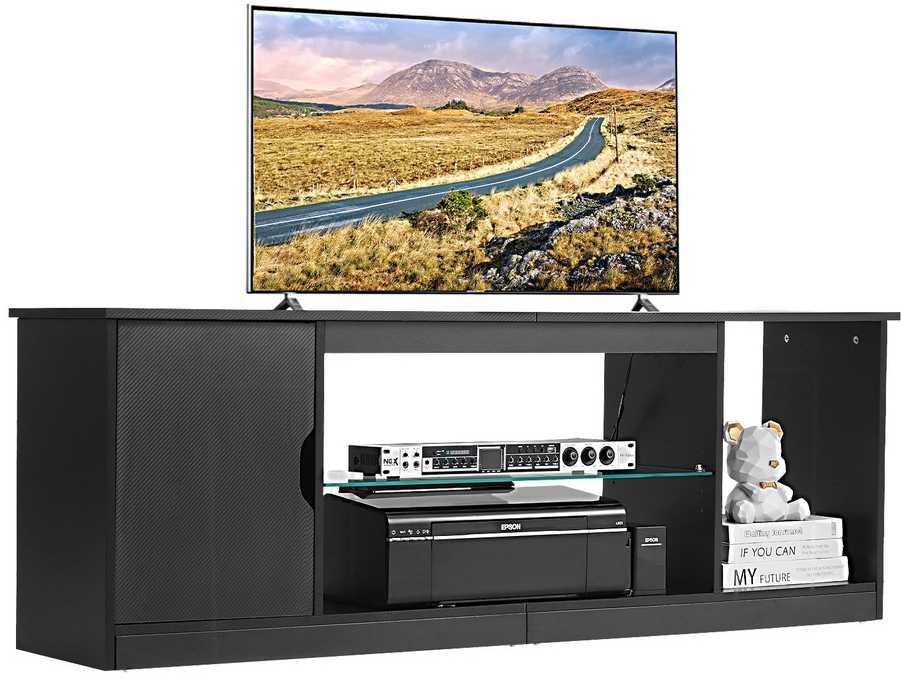 TV staliukas Vevor TV stovas iki 165 cm su stikline lentyna