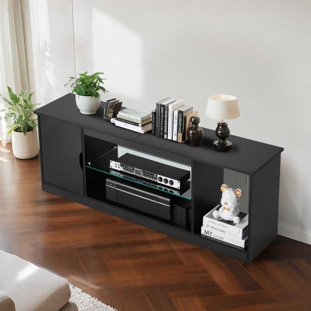 TV staliukas Vevor TV stovas iki 165 cm su stikline lentyna