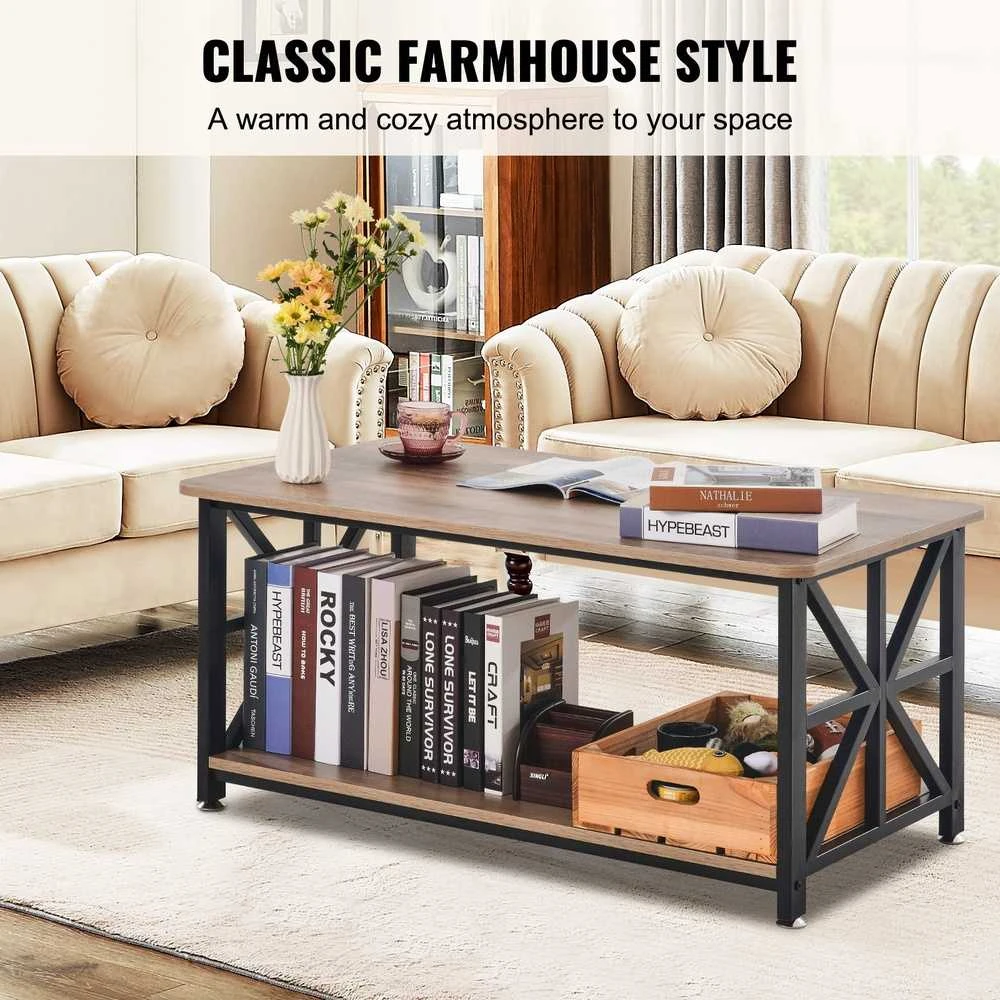 TV staliukas VEVOR ūkinio stiliaus kavos staliukas su sandėliavimu