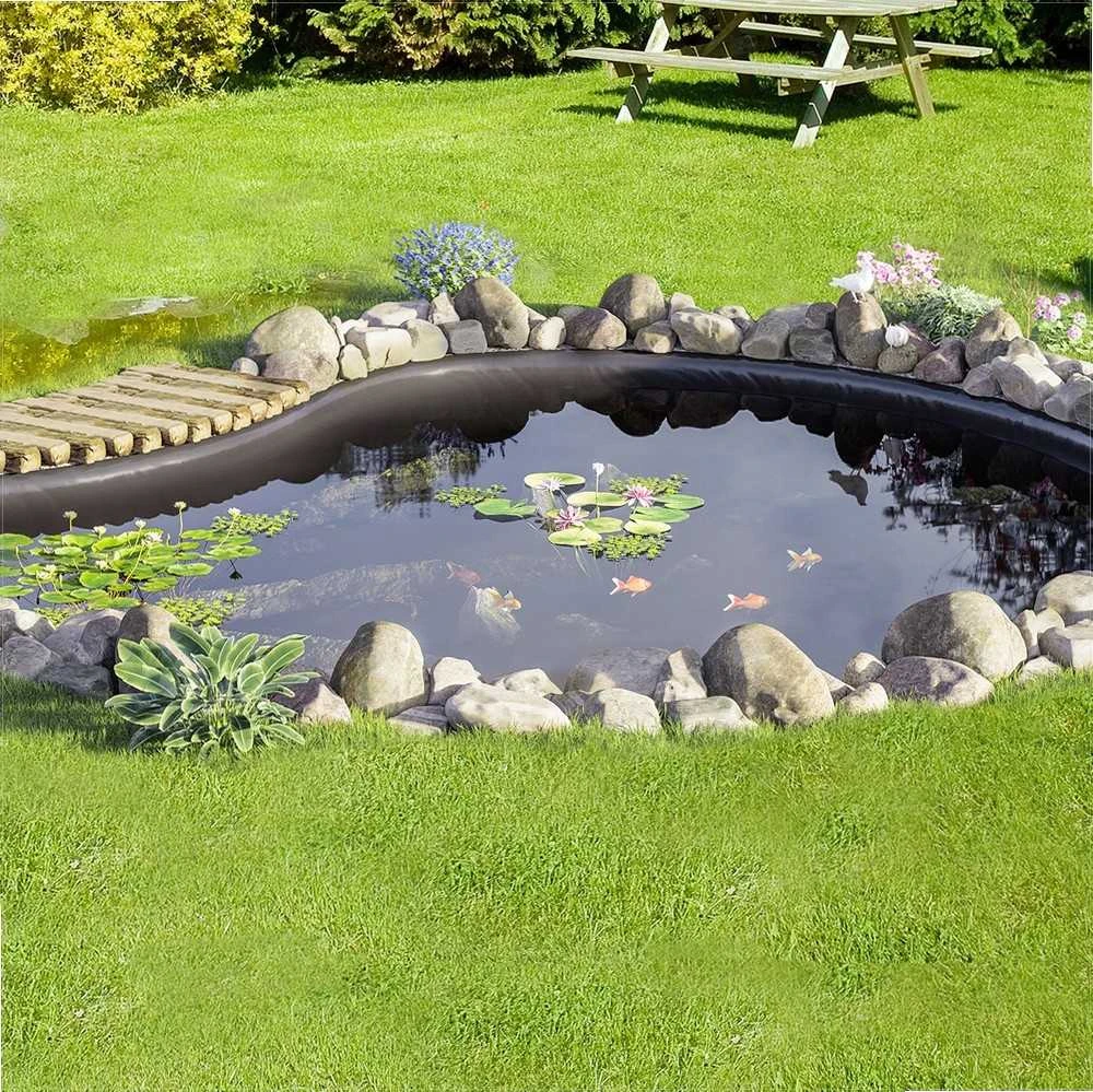 Tvenkinio įdėklas žuvų ar koi tvenkiniams ir vandens telkiniams, iš EPDM medžiagos, lengvai pjaustomas, juodas, 9 x 10.6 m, 1.5 mm storio, tvenkinio plėvelė vandens sodams, koi tvenkinio danga