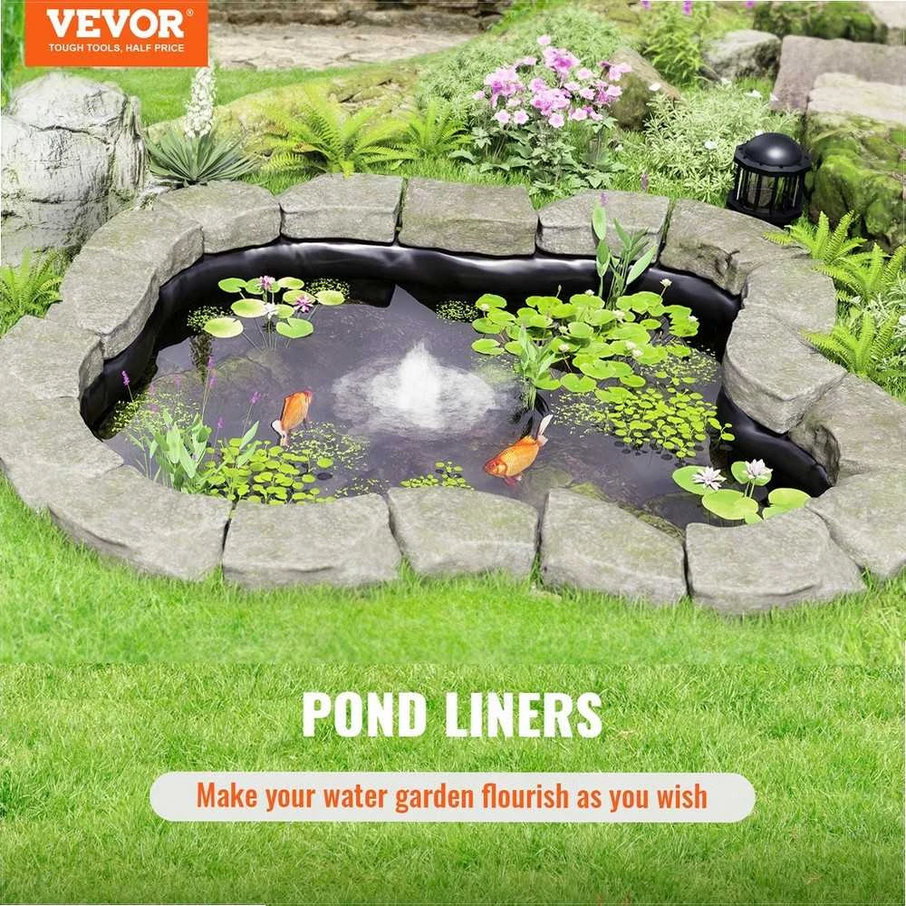 Tvenkinio įdėklas žuvų ar koi tvenkiniams ir vandens telkiniams, iš EPDM medžiagos, lengvai pjaustomas, juodas, 9 x 10.6 m, 1.5 mm storio, tvenkinio plėvelė vandens sodams, koi tvenkinio danga