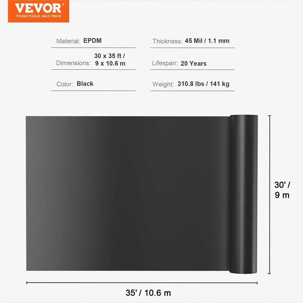 Tvenkinio įdėklas žuvų ar koi tvenkiniams ir vandens telkiniams, iš EPDM medžiagos, lengvai pjaustomas, juodas, 9 x 10.6 m, 1.5 mm storio, tvenkinio plėvelė vandens sodams, koi tvenkinio danga