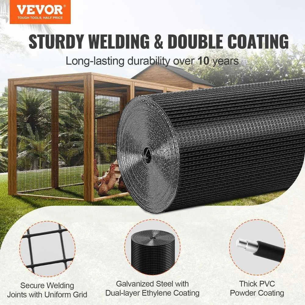 Tvirta vielos tinklo ritė 610 mm x 30.48 m, cinkuota, 19 dydžio vištidės tvora, PVC danga, triušių, gyvačių apsaugai, paukštidėms