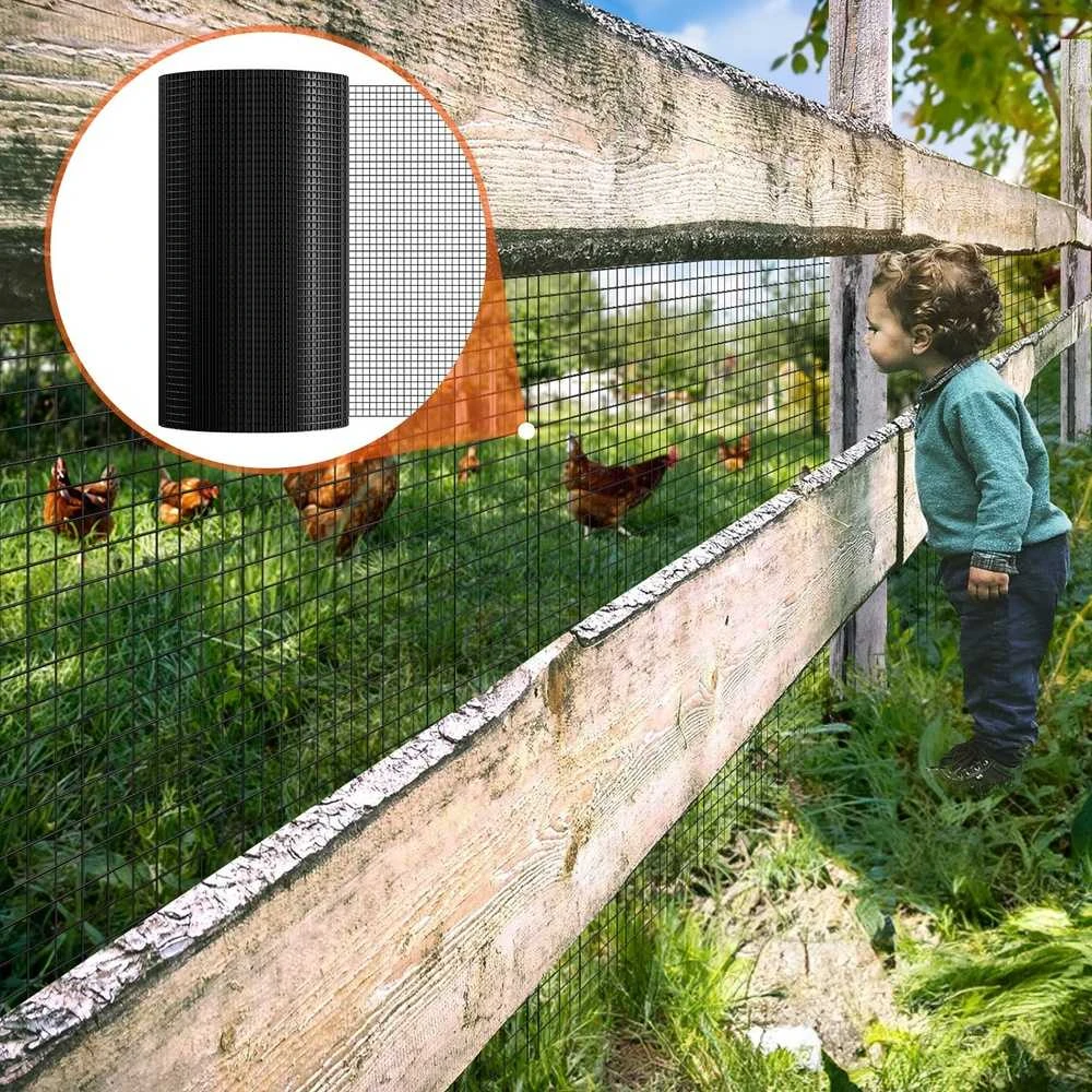 Tvirta vielos tinklo ritė 610 mm x 30.48 m, cinkuota, 19 dydžio vištidės tvora, PVC danga, triušių, gyvačių apsaugai, paukštidėms
