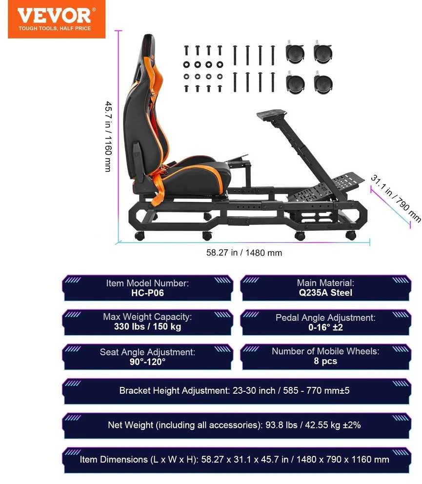 Tvirtas lenktynių vairo stovas, skirtas Logitech G923 G920 G29, reguliuojamo aukščio ir kampo, suderinamas su keliais prekių ženklais, lenktynių simuliatoriaus kabina