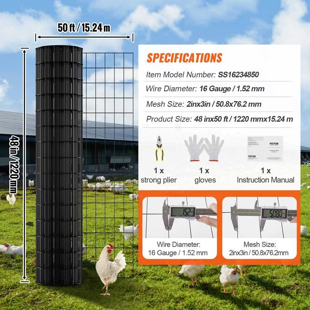 Tvorų tinklas 1.22x15.24m, cinkuotas, 16 dydžio vištidės vielos ritinys, PVC danga, triušių, gyvačių, paukštidės aptvarams