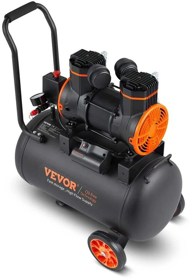Tyliai veikiantis oro kompresorius 35 L, 1800W, be alyvos, nešiojamas, automobilių remontui, padangų pripūtimui, dažymui