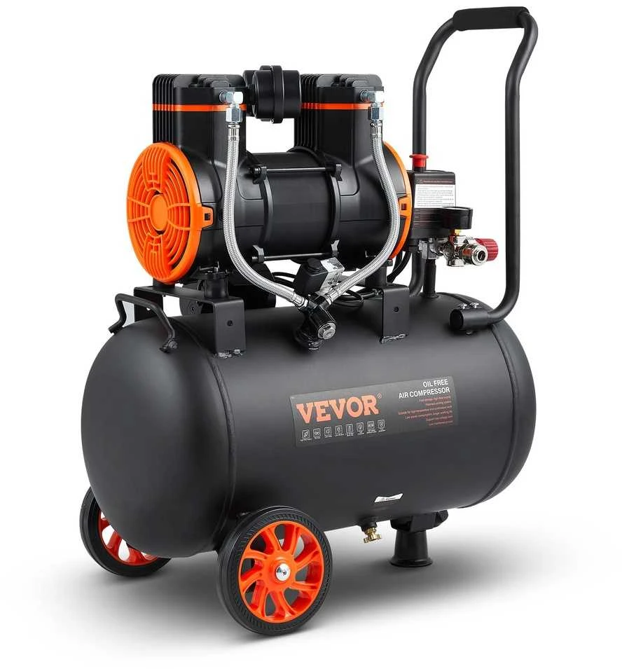Tyliai veikiantis oro kompresorius 35 L, 1800W, be alyvos, nešiojamas, automobilių remontui, padangų pripūtimui, dažymui