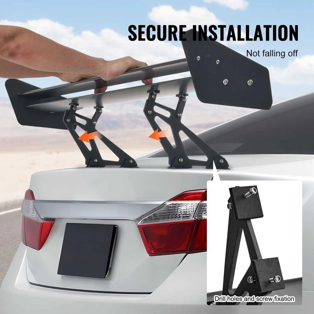 Universalus GT Sparnas Spoileris, reguliuojamas dviejų aukštų automobilio spoileris, matinės juodos spalvos bagažinės sparnas sedanams ir kupė, 1350 mm lenktyninis spoileris