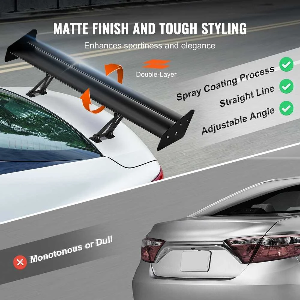 Universalus GT Sparnas Spoileris, reguliuojamas dviejų aukštų automobilio spoileris, matinės juodos spalvos bagažinės sparnas sedanams ir kupė, 1350 mm lenktyninis spoileris