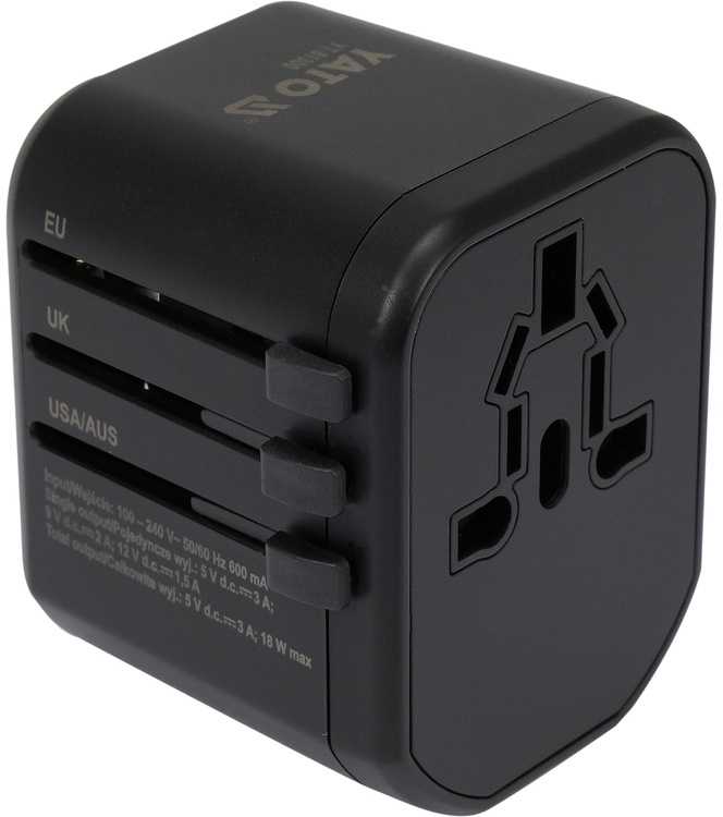 Universalus kelioninis adapteris, skirtas daugiau nei 150 šalių, su USB įkrovikliu