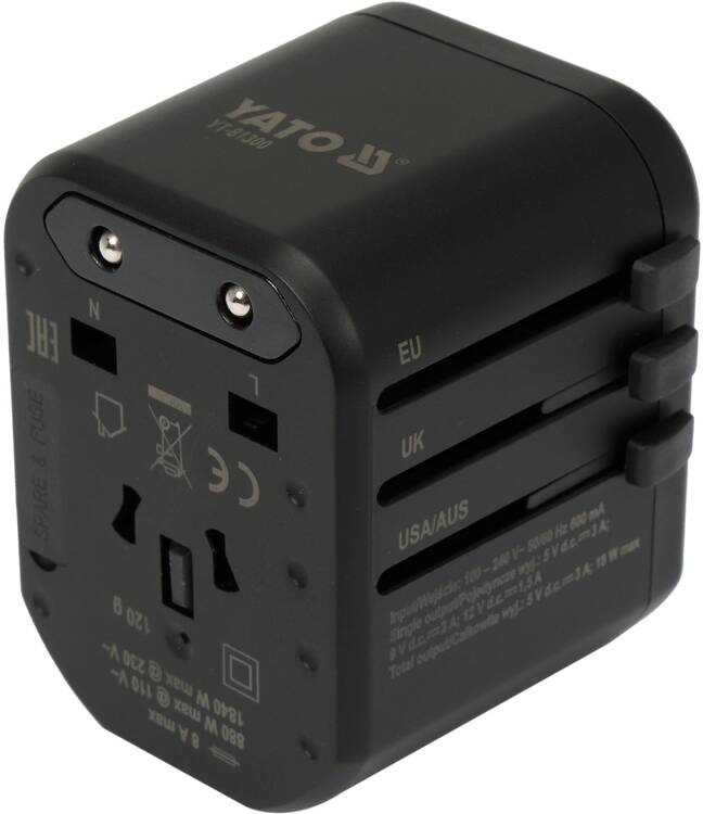 Universalus kelioninis adapteris, skirtas daugiau nei 150 šalių, su USB įkrovikliu