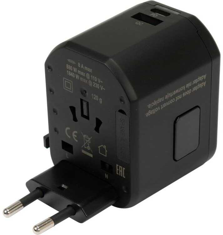 Universalus kelioninis adapteris, skirtas daugiau nei 150 šalių, su USB įkrovikliu
