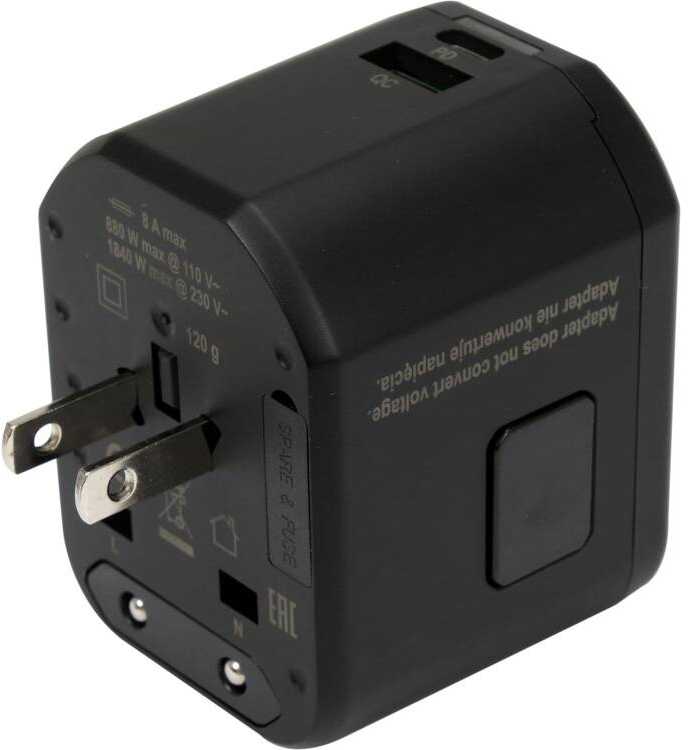 Universalus kelioninis adapteris, skirtas daugiau nei 150 šalių, su USB įkrovikliu