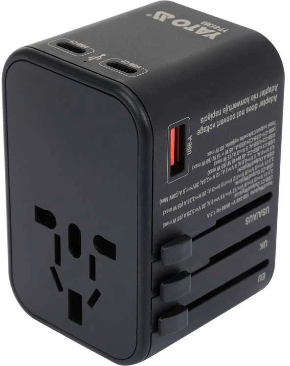 Universalus kelioninis adapteris su USB-C PD 65W, greitas įkroviklis, adapteris kelionėms
