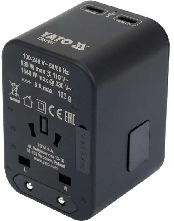 Universalus kelioninis adapteris su USB-C PD 65W, greitas įkroviklis, adapteris kelionėms