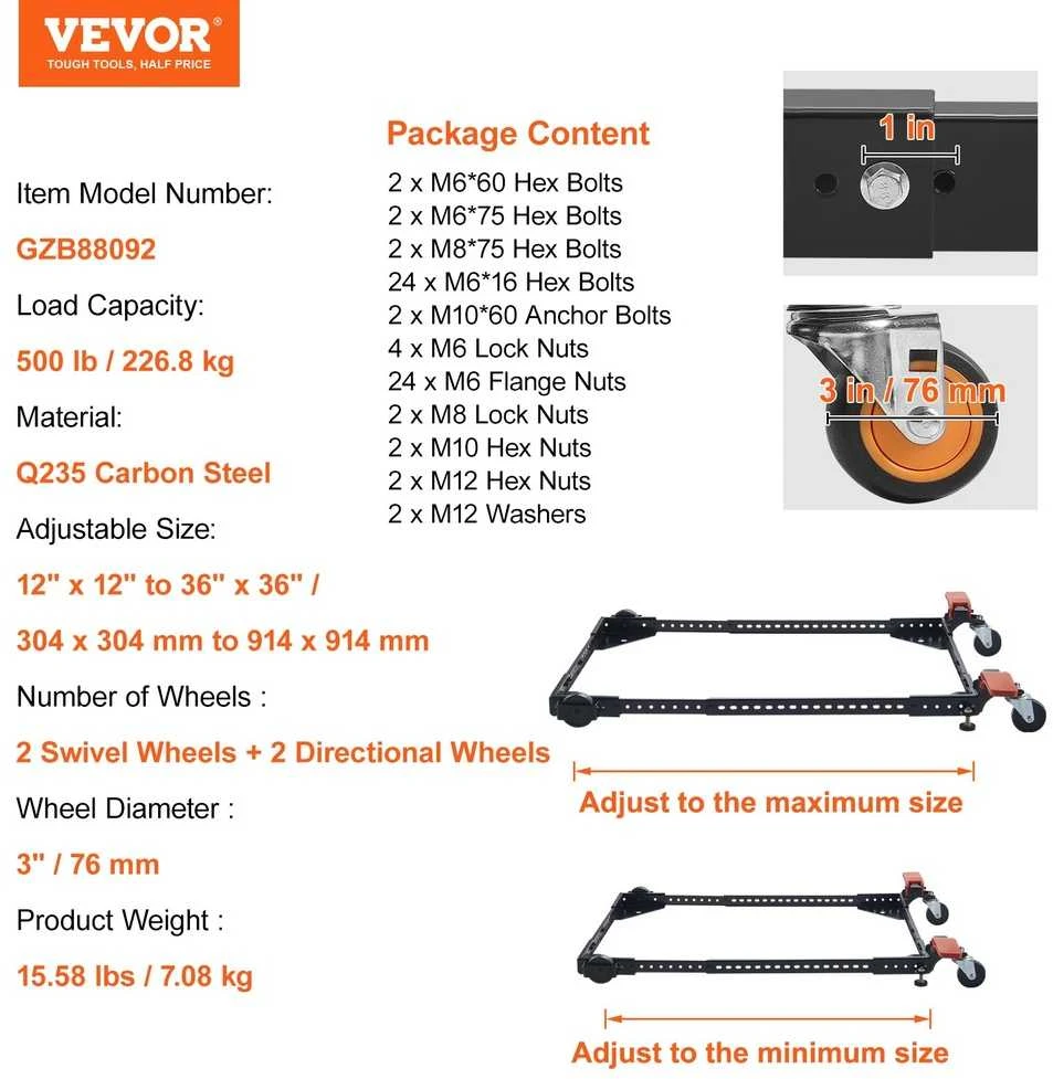 Universalus mobilus stovas įrankiams ir staklėms, reguliuojamas pagrindas, 226.8kg. Mobilus įrankių vežimėlis, staklių platforma.