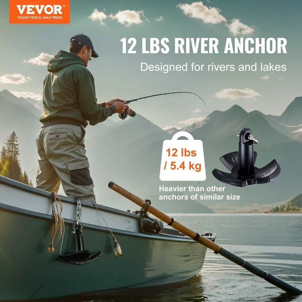 Upės inkaras valtims, 5.4kg ketaus inkaras, juodas vinilu dengtas inkaras, valties inkaras upėms ir ežerams, grybo formos inkaras, valties inkaras baidarėms
