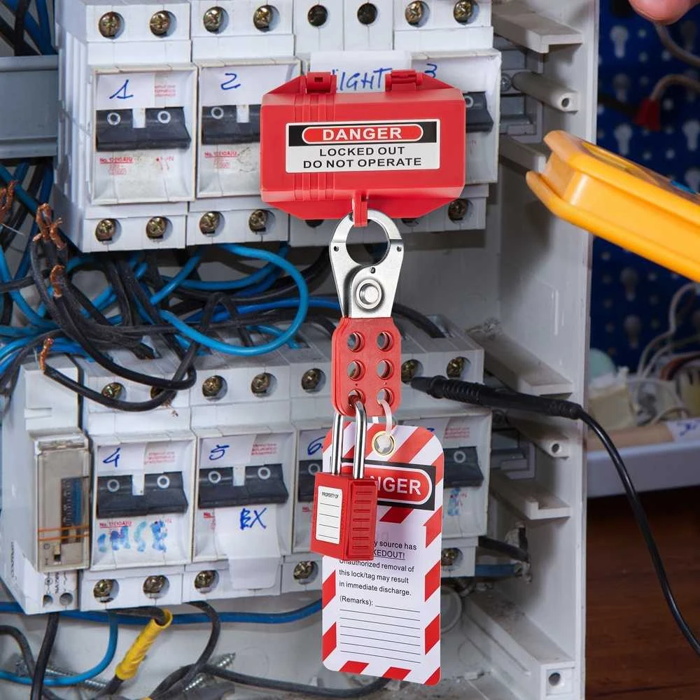Užrakinimo ir žymėjimo rinkinys, 42 vnt., elektrinis LOTO, spynos, apkabos, etiketės, dirželiai, pramoninis
