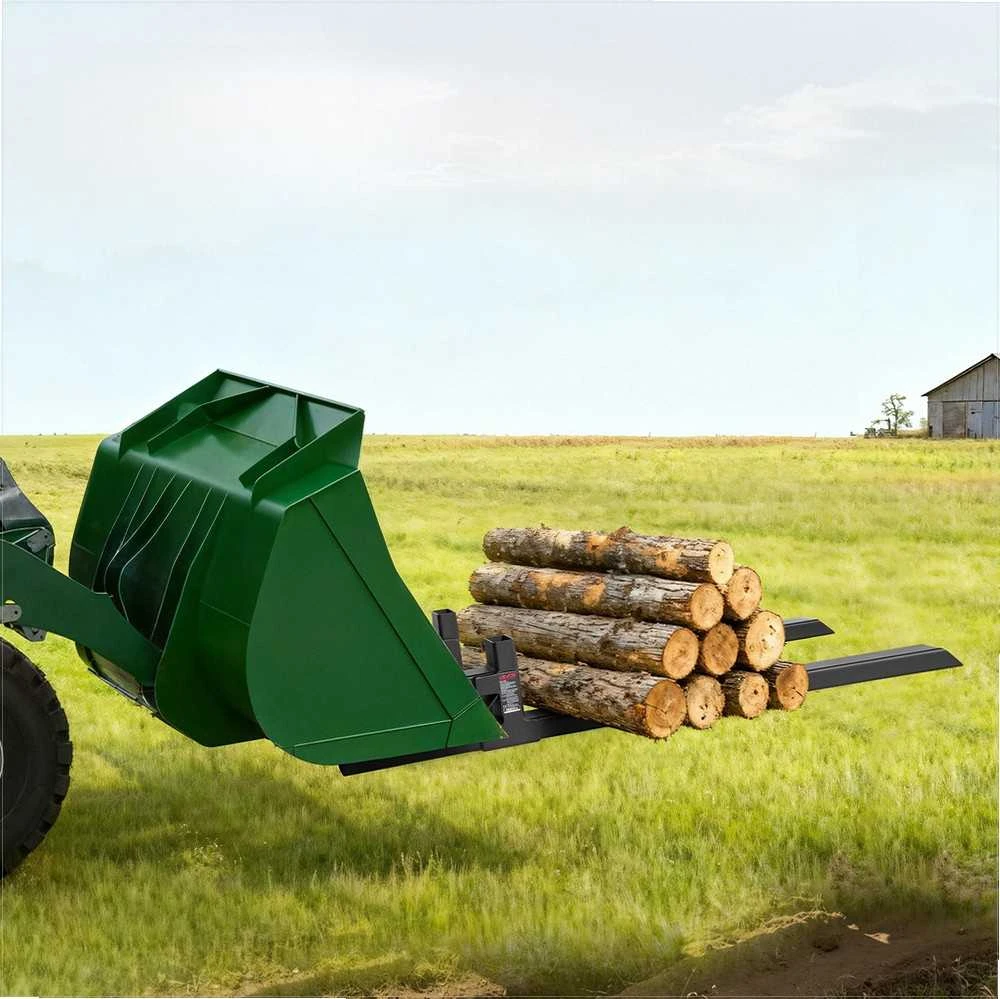 Užspaudžiamos padėklų šakės traktoriams, tvirtos su reguliuojamu stabilizatoriumi, 1814 kg keliamoji galia, traktoriaus šakės, krautuvo priedai