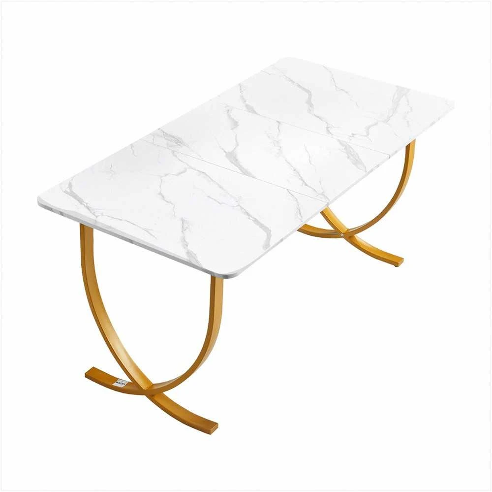 Vadovo stalas, 160 cm x 80 cm didelis biuro stalas namų biurui, modernus kompiuterio stalas su balta ir auksine apdaila, konferencijų salės stalas, verslo baldai, erdvus stalviršis, darbo stalas