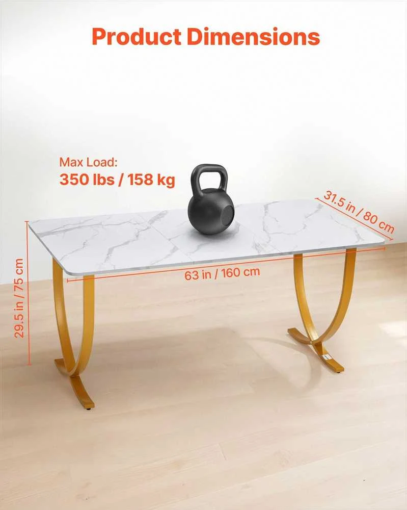 Vadovo stalas, 160 cm x 80 cm didelis biuro stalas namų biurui, modernus kompiuterio stalas su balta ir auksine apdaila, konferencijų salės stalas, verslo baldai, erdvus stalviršis, darbo stalas